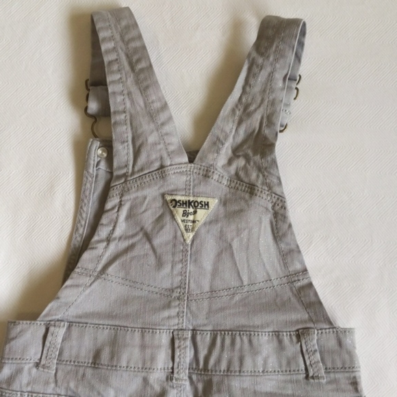oshkosh b'gosh vestbak gray sparkle cotton twill overalls 3T toddler girl - Picture 8 of 11